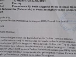 Soal Pergeseran Anggaran di Diskominfo Batang Hari TA 2023-2024: JH Surati BPK RI Perwakilan Jambi